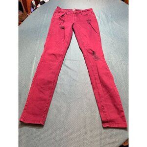 Refuge Womens Red Distressed Skinny Jeans Size 0 Cotton Blend